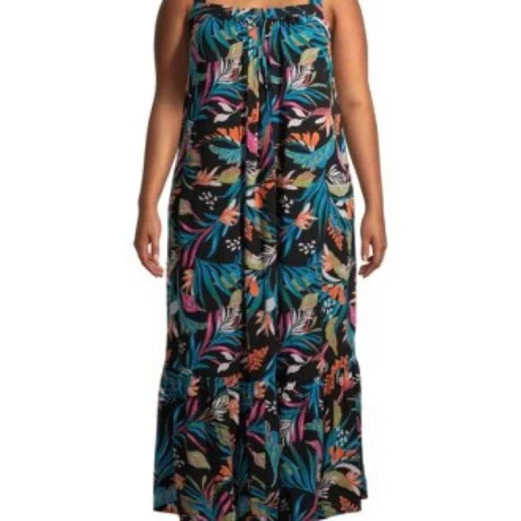 *BOGO FREE* Size 2X Terra Sky Women’s Black Floral Sleeveless Dress - Picture 2 of 6